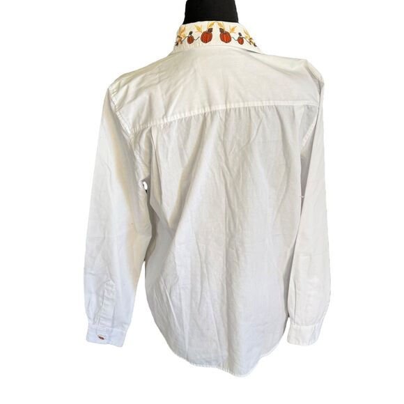 Vintage white button down with autumn embroidered trim Pumpkin Buttons Small‎ - Picture 11 of 16